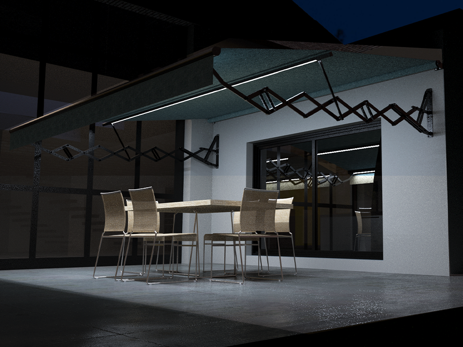 toldo tijera iluminación barras